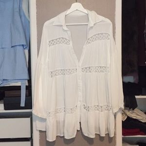 White boho collared button up or swim cover up